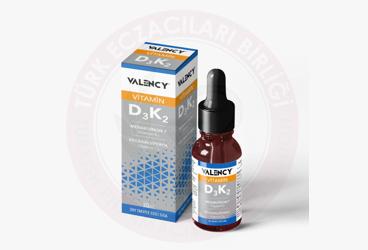VALENCY D3K2 DAMLA MENAKUINON 7 (VITAMIN K2) VE KOLEKALSIFEROL (VITAMIN D3) ICEREN TAKVIYE EDICI GIDA  20 ml şişe