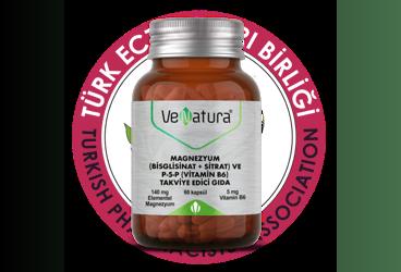 VENATURA MAGNEZYUM (BISGLISINAT + SITRAT) VE P-5-P (VITAMIN B6) TAKVIYE EDICI GIDA 140 mg 60 kapsül