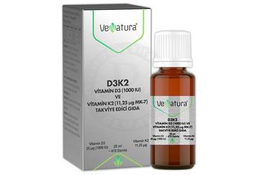 VENATURA D3K2 ICEREN TAKVIYE EDICI GIDA DAMLA  20 ml şişe