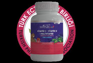 SUPPMIX KIDS VITAMIN C, VITAMIN D, MULTIVITAMIN ICEREN TAKVIYE EDICI GIDA  30 tablet