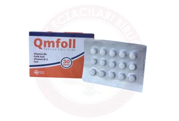 QMFOLL FOLIK ASIT, VITAMIN B12 (METILKOBALAMIN), IYOT VE VITAMIN B6 ICEREN TAKVIYE EDICI GIDA TABLET  30 tablet