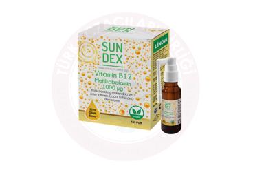 SUNDEX VITAMIN B12 METILKOBALAMIN ICEREN TAKVIYE EDICI GIDA DILALTI SPREY 1000 mcg 20 ml şişe