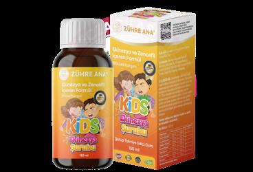 ZUHRE ANA KIDS EKINEZYA VE ZENCEFIL ICEREN TAKVIYE EDICI GIDA  150 ml şişe
