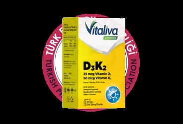 VITALIVA VITAMINS VITAMIN D3 K2 ICEREN TAKVIYE EDICI GIDA  20 ml şişe