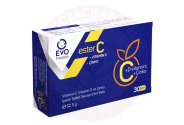 EVO PHARMA ESTER C, VITAMIN D VE CINKO ICEREN TAKVIYE EDICI GIDA TABLET  30 tablet