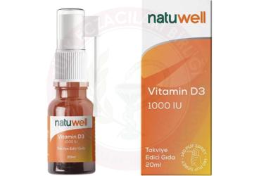 NATUWELL VITAMIN D3 ICEREN TAKVIYE EDICI GIDA SPREY 1000 IU 20 ml şişe