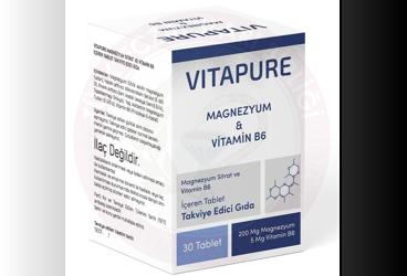 VITAPURE MAGNEZYUM SITRAT VE VITAMIN B6 ICEREN TAKVIYE EDICI GIDA TABLET  30 tablet
