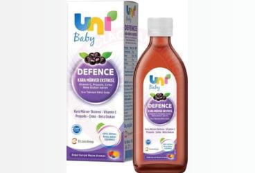 UNI BABY DEFENCE KARA MURVER EKSTRESI, VITAMIN C, PROPOLIS, CINKO, BETA GLUKAN ICEREN TAKVIYE EDICI GIDA  150 ml şişe
