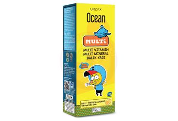 OCEAN MULTI KRAL SAKIR MULTIVITAMIN, MULTIMINERAL, BALIK YAGI ICEREN BALLI PORTAKAL AROMALI TAKVIYE EDICI GIDA  150 ml şişe