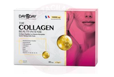 DAY2DAY THE COLLAGEN BEAUTY INTENSE KOLLAJEN PEPTITLERI VE VITAMIN KOMPLEKS ICEREN CILEK AROMALI TAKVIYE EDICI GIDA 10000 mg 30x12 g saşe