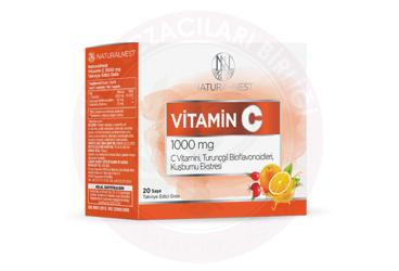 NATURALNEST VITAMIN C SASE C VITAMINI, TURUNCGIL BIOFLAVONOIDLERI, KUSBURNU EKSTESI ICEREN TAKVIYE EDICI GIDA 1000 mg 20 saşe