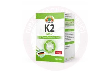 SUNLIFE K2 (MK-7) K VITAMINI ICEREN TAKVIYE EDICI GIDA 100 mcg 50 tablet