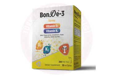BONDE-3 SPREY VITAMIN D3, VITAMIN K2 ICEREN TAKVIYE EDICI GIDA  30 ml şişe