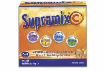 SUPRAMIX C SASE VITAMIN C, CINKO, VITAMIN D, VITAMIN E ICEREN PORTAKAL AROMALI TAKVIYE EDICI GIDA  20 saşe