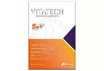 VITATECH 5 IN 1 VITAMIN C, SAMBUCUS NIGRA, BETA GLUKAN, CINKO VE VITAMIN D ICEREN TAKVIYE EDICI GIDA  30 kapsül