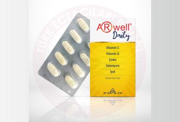 ARWELL DAILY VITAMIN C, VITAMIN D, CINKO, SELENYUM, IYOT ICEREN TAKVIYE EDICI GIDA  30 tablet