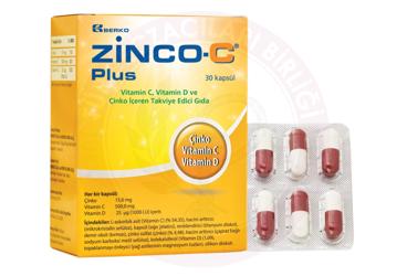 ZINCO-C PLUS VITAMIN C, D VE CINKO ICEREN TAKVIYE EDICI GIDA KAPSUL  30 kapsül