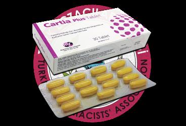 CARTIA PLUS YUMURTA KABUGU ZARI, AKGUNLUK VE KURKUMIN ICEREN TAKVIYE EDICI GIDA  30 tablet