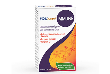 WELLCARE IMMUNE BITKISEL EKSTRELER ICEREN SIVI TAKVIYE EDICI GIDA  150 ml şişe