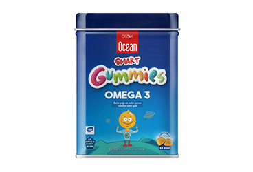 OCEAN SMART GUMMIES OMEGA 3 BALIK YAGI VE KOLIN ICEREN ICEREN TAKVIYE EDICI GIDA  64 çiğnenebilir jel form