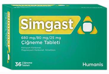 SIMGAST 680 MG/80 MG/25 MG CIGNEME TABLETI (36 ADET