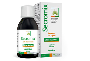 SECROMIX SURUP CUHACICEGI (PRIMROSE) VE KEKIK (THYME) EKSTRESI ICEREN TAKVIYE EDICI GIDA 100 ml şişe