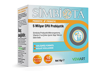 SIMBIOTA PROBIYOTIK MIKROORGANIZMA, VITAMIN D VE CINKO ICEREN SASE TAKVIYE EDICI GIDA 10 saşe