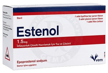 ESTENOL 1,5 MG INFUZYONLUK COZELTI HAZIRLAMAK ICIN TOZ VE COZUCU (1 ADET TOZ ICEREN FLAKON + 2 ADET COZUCU ICEREN FLAKON + 1 FILTRE UNITESI)